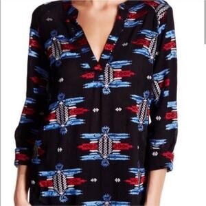 Honey Punch Embroidered Aztec Bird Gauze Top S